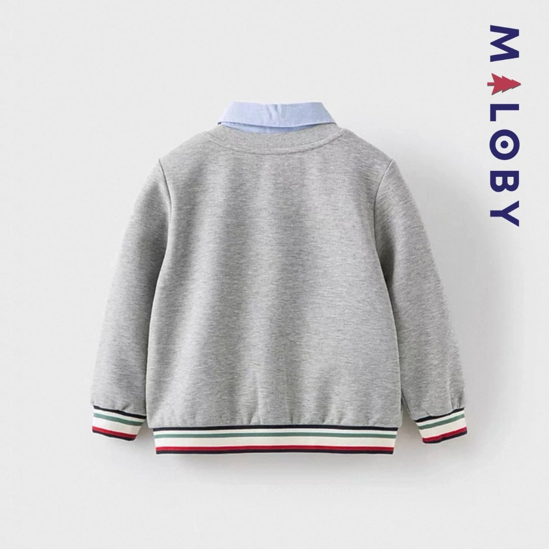 Cardigan chemise intégrée pour garçon, gris, idéal pour les anniversaires et les vêtements d'enfants au Maroc.
