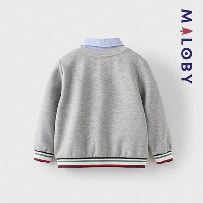 Cardigan chemise intégrée pour garçon, gris, idéal pour les anniversaires et les vêtements d'enfants au Maroc.