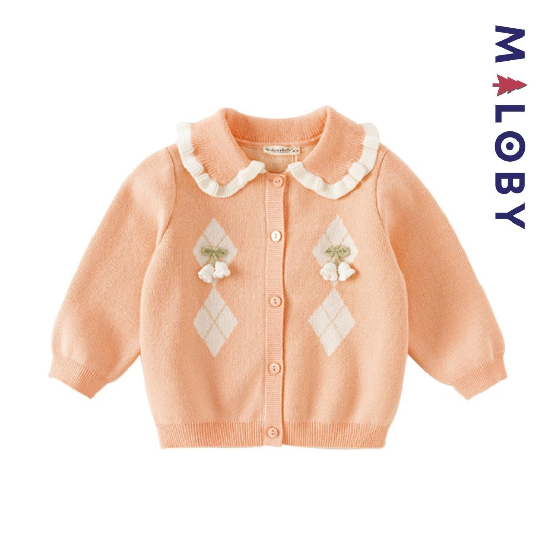 Cardigan à col claudine corail pour fille, idéal pour les occasions spéciales et les anniversaires.