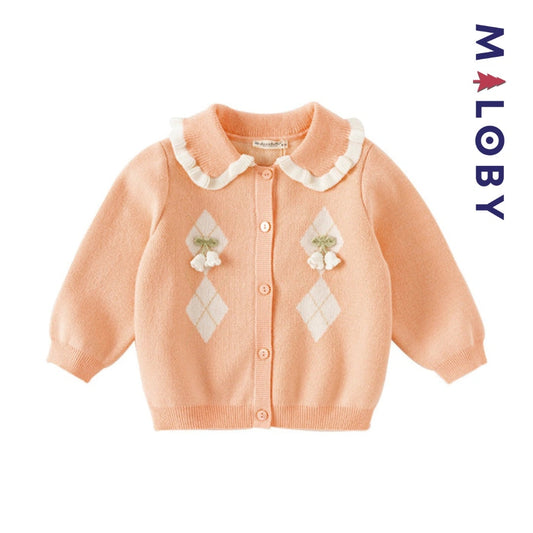 Cardigan à col claudine corail pour fille, idéal pour les occasions spéciales et les anniversaires.