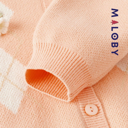 Cardigan à col claudine corail pour fille, idéal pour les occasions spéciales et les anniversaires.