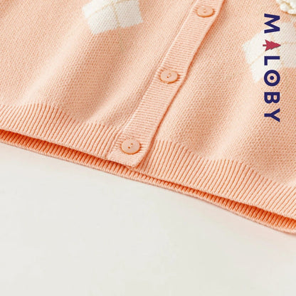 Cardigan à col claudine corail pour fille, idéal pour les occasions spéciales et les anniversaires.