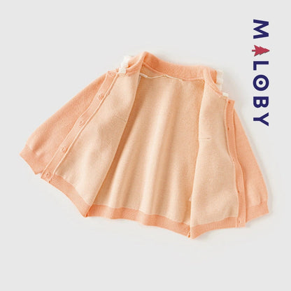Cardigan à col claudine corail pour fille, idéal pour les occasions spéciales et les anniversaires.