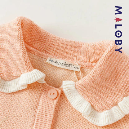 Cardigan à col claudine corail pour fille, idéal pour les occasions spéciales et les anniversaires.