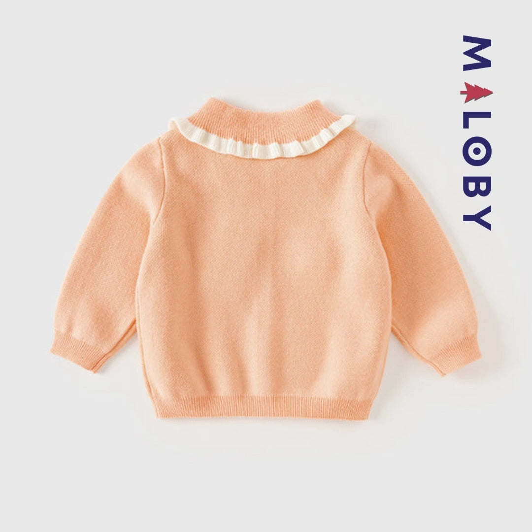 Cardigan à col claudine corail pour fille, idéal pour les occasions spéciales et les anniversaires.