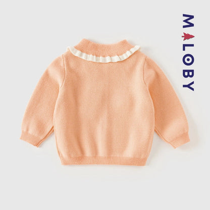 Cardigan à col claudine corail pour fille, idéal pour les occasions spéciales et les anniversaires.