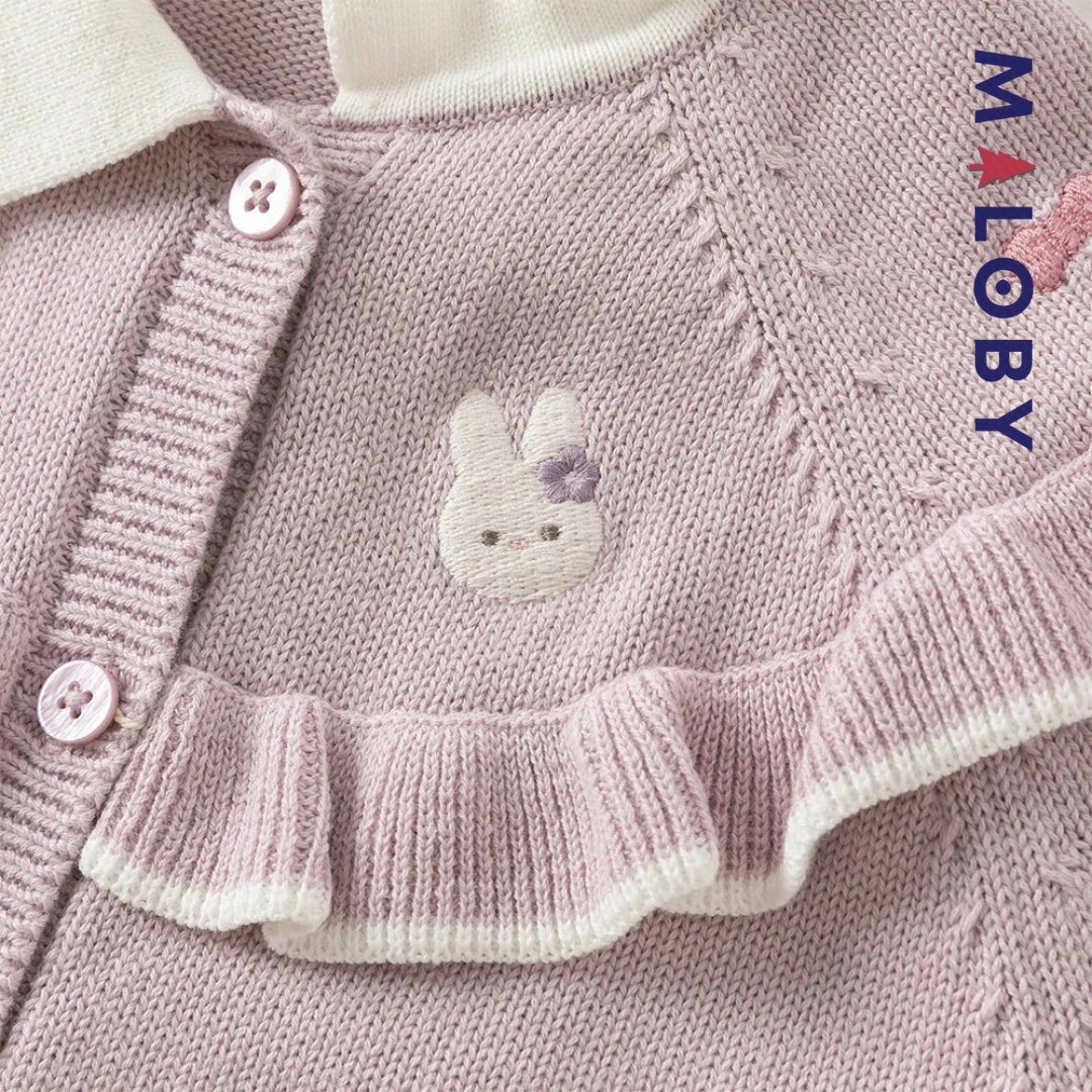 Cardigan à col claudine marine et violet pour fille, idéal pour les occasions spéciales.