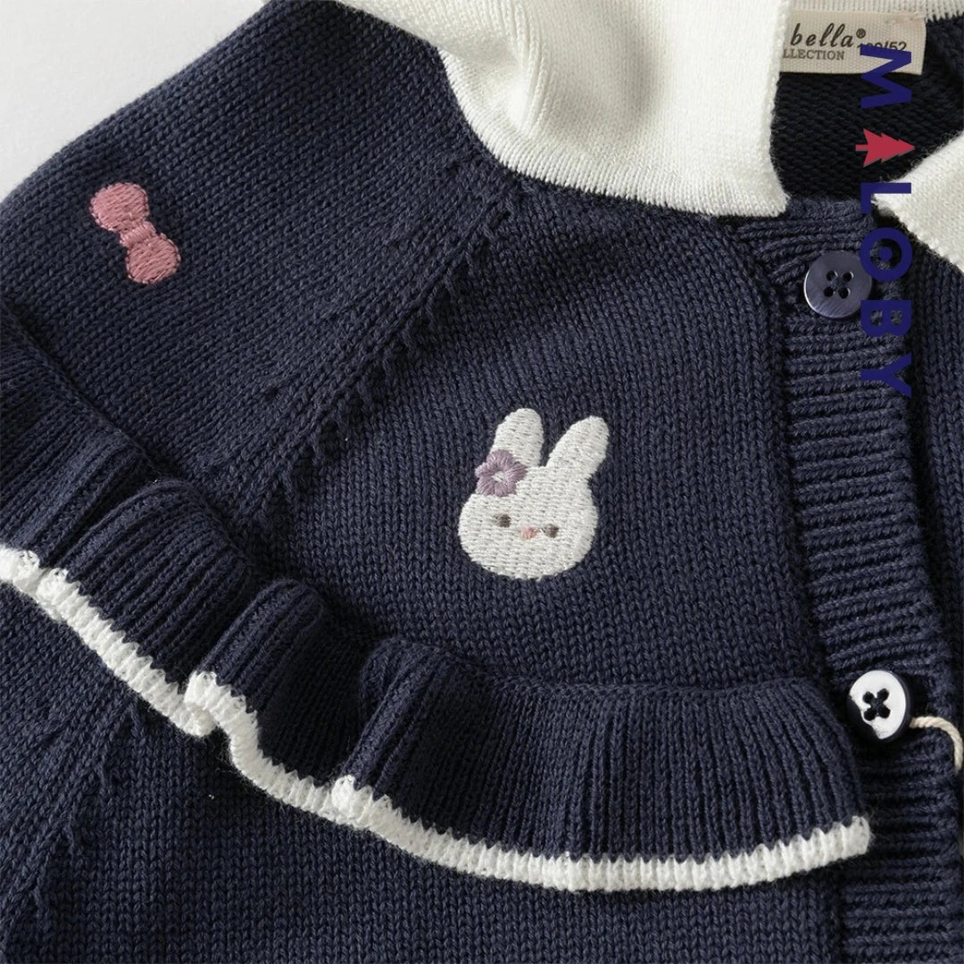 Cardigan à col claudine marine et violet pour fille, idéal pour les occasions spéciales.