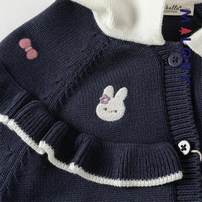 Cardigan à col claudine marine et violet pour fille, idéal pour les occasions spéciales.