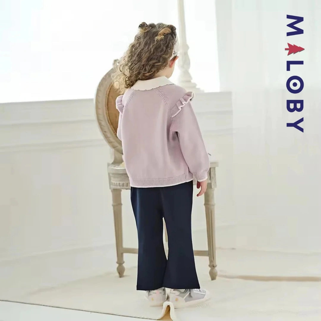 Cardigan à col claudine marine et violet pour fille, idéal pour les occasions spéciales.