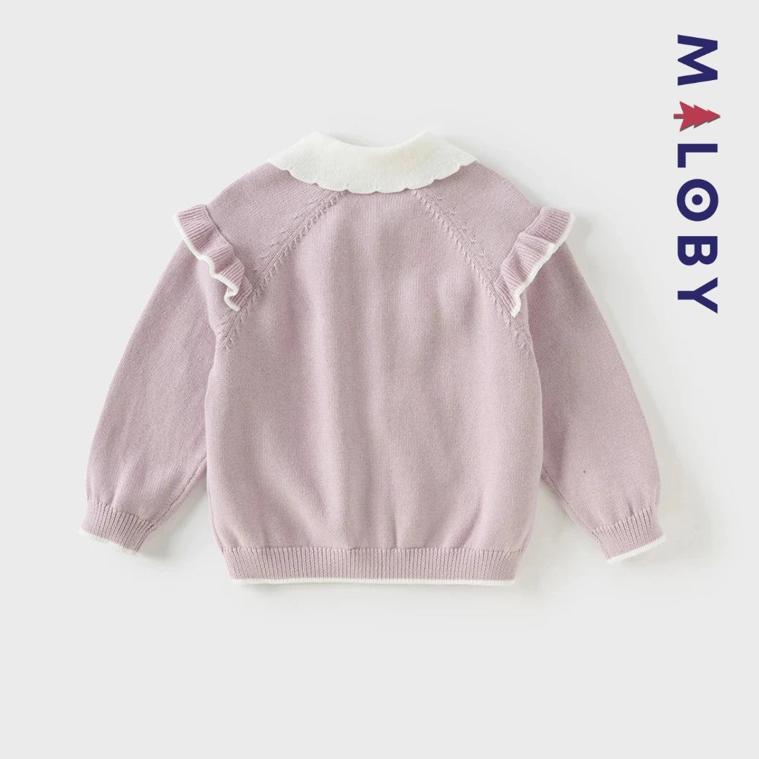 Cardigan à col claudine marine et violet pour fille, idéal pour les occasions spéciales.