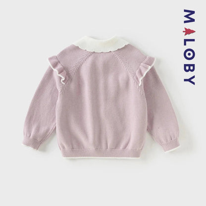 Cardigan à col claudine marine et violet pour fille, idéal pour les occasions spéciales.