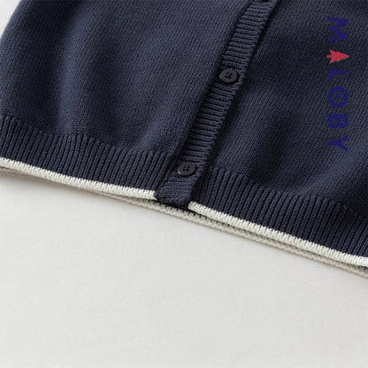 Cardigan à col claudine marine et violet pour fille, idéal pour les occasions spéciales.