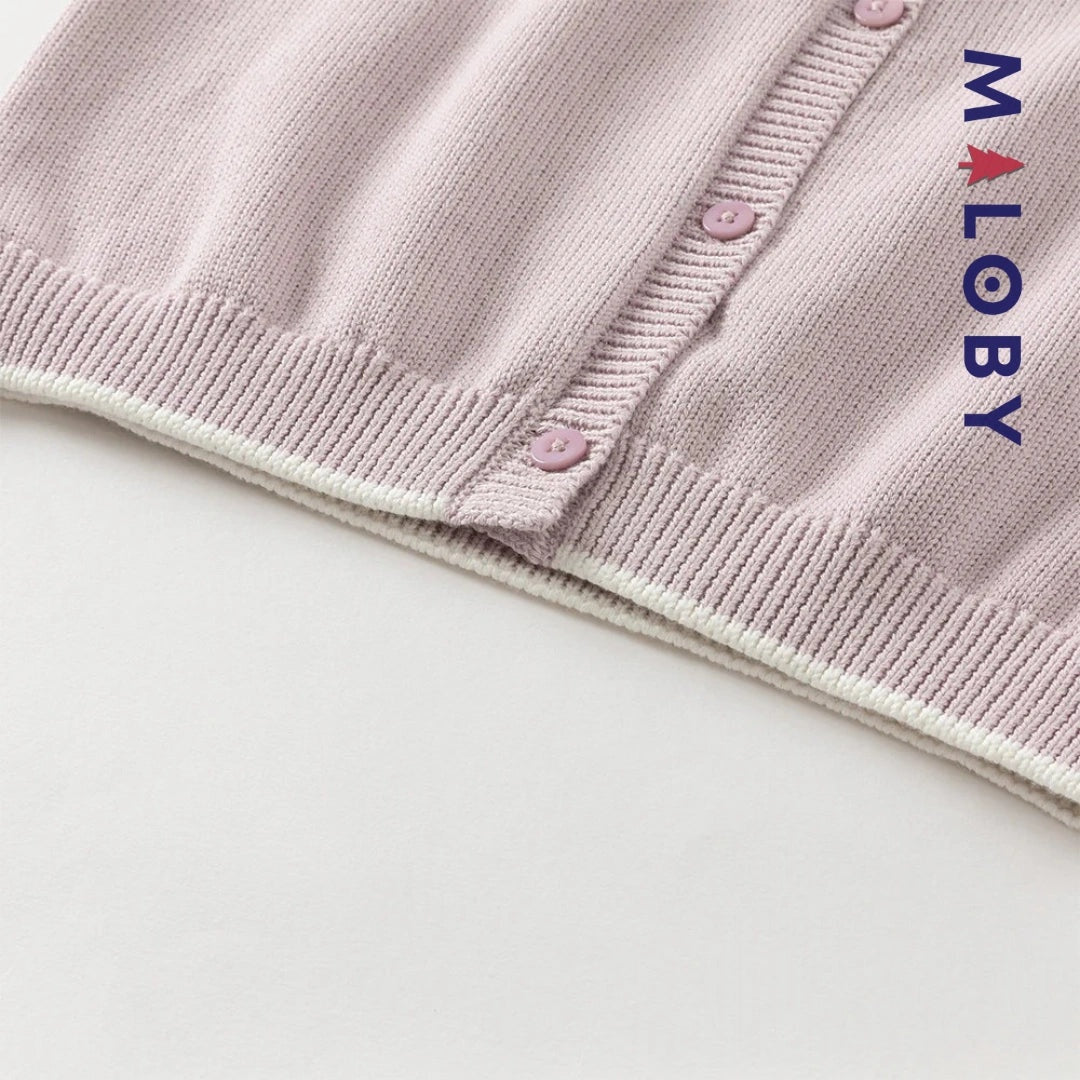 Cardigan à col claudine marine et violet pour fille, idéal pour les occasions spéciales.
