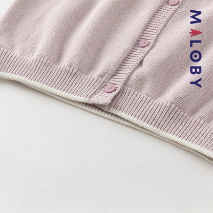 Cardigan à col claudine marine et violet pour fille, idéal pour les occasions spéciales.