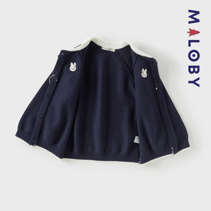 Cardigan à col claudine marine et violet pour fille, idéal pour les occasions spéciales.