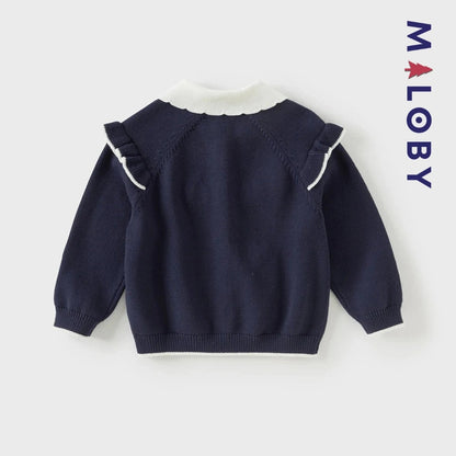 Cardigan à col claudine marine et violet pour fille, idéal pour les occasions spéciales.