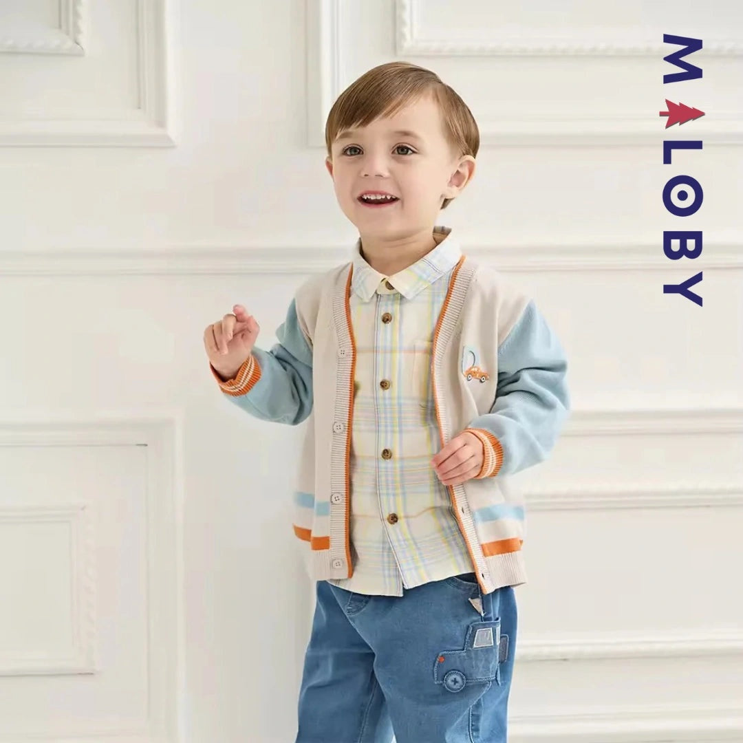 Cardigan colorblock en maille pour garçon, gris clair, parfait pour les enfants