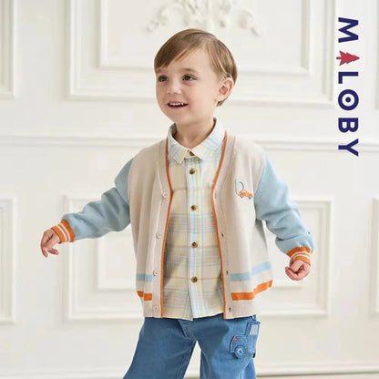 Cardigan colorblock en maille pour garçon, gris clair, parfait pour les enfants
