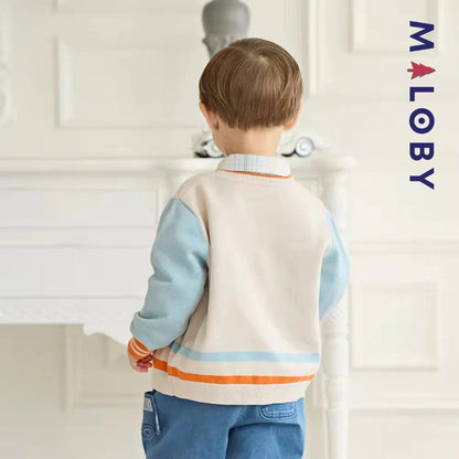 Cardigan colorblock en maille pour garçon, gris clair, parfait pour les enfants
