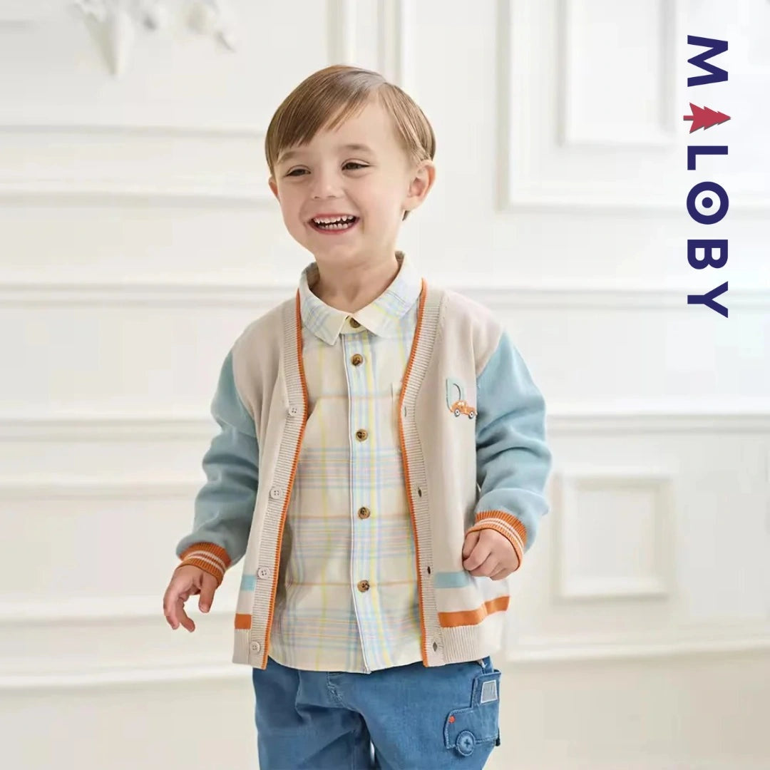 Cardigan colorblock en maille pour garçon, gris clair, parfait pour les enfants