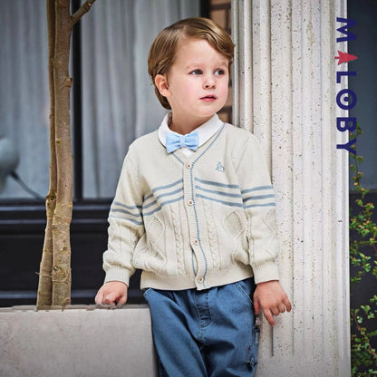 Cardigan en maille beige pour enfant garçon, parfait pour toutes les occasions.