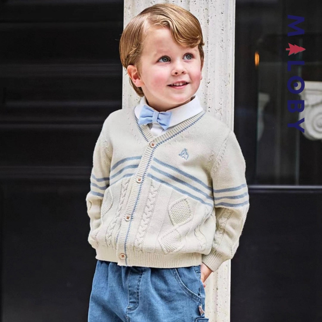 Cardigan en maille beige pour enfant garçon, parfait pour toutes les occasions.