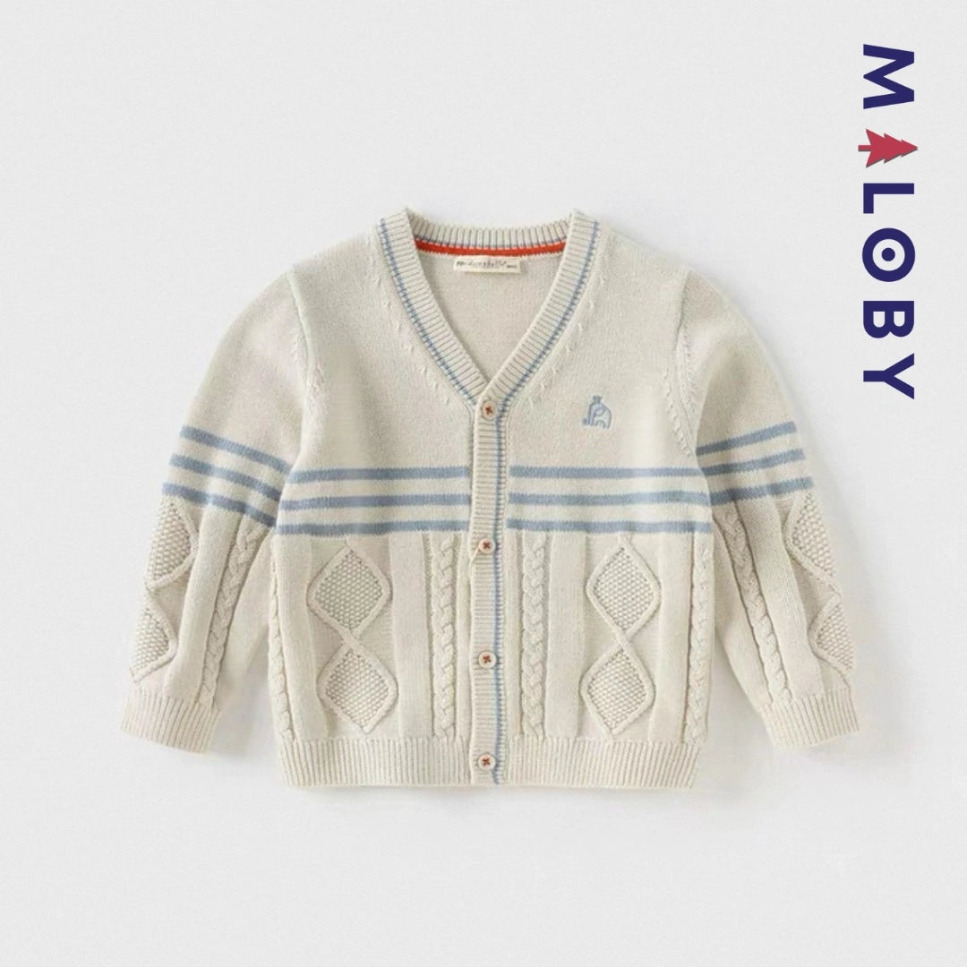 Cardigan en maille beige pour enfant garçon, parfait pour toutes les occasions.