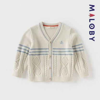 Cardigan en maille beige pour enfant garçon, parfait pour toutes les occasions.
