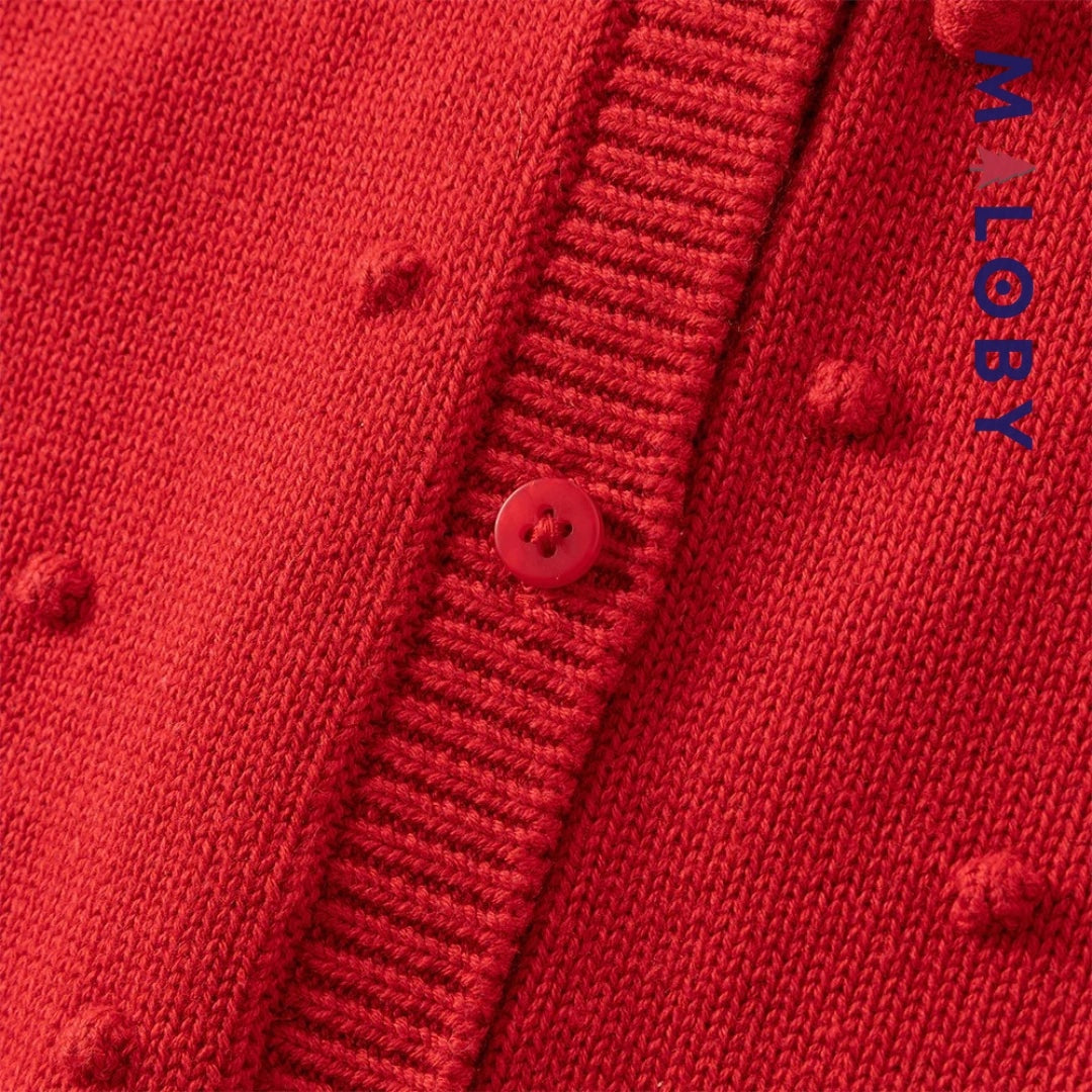 Cardigan jacquard rouge avec cerises pour filles, idéal pour les vêtements enfants.