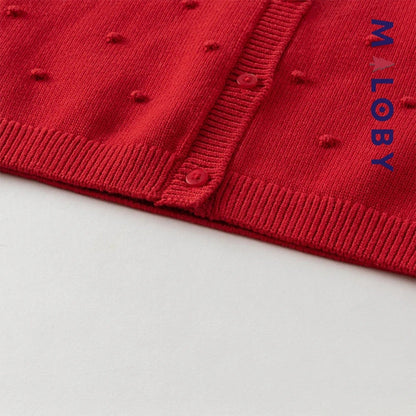 Cardigan jacquard rouge avec cerises pour filles, idéal pour les vêtements enfants.