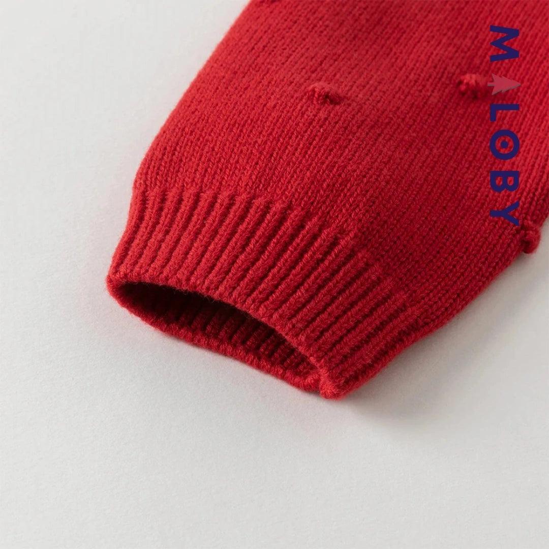 Cardigan jacquard rouge avec cerises pour filles, idéal pour les vêtements enfants.