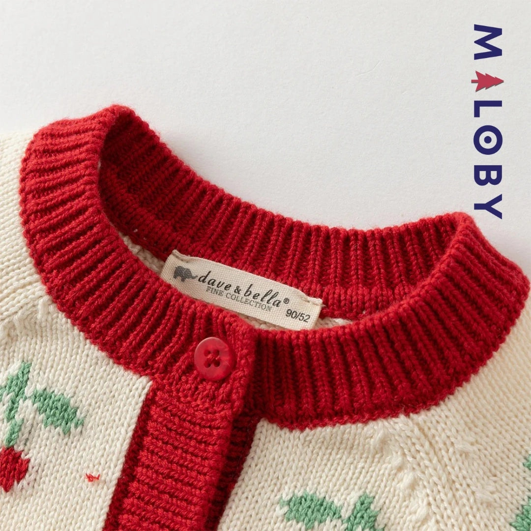 Cardigan jacquard rouge avec cerises pour filles, idéal pour les vêtements enfants.