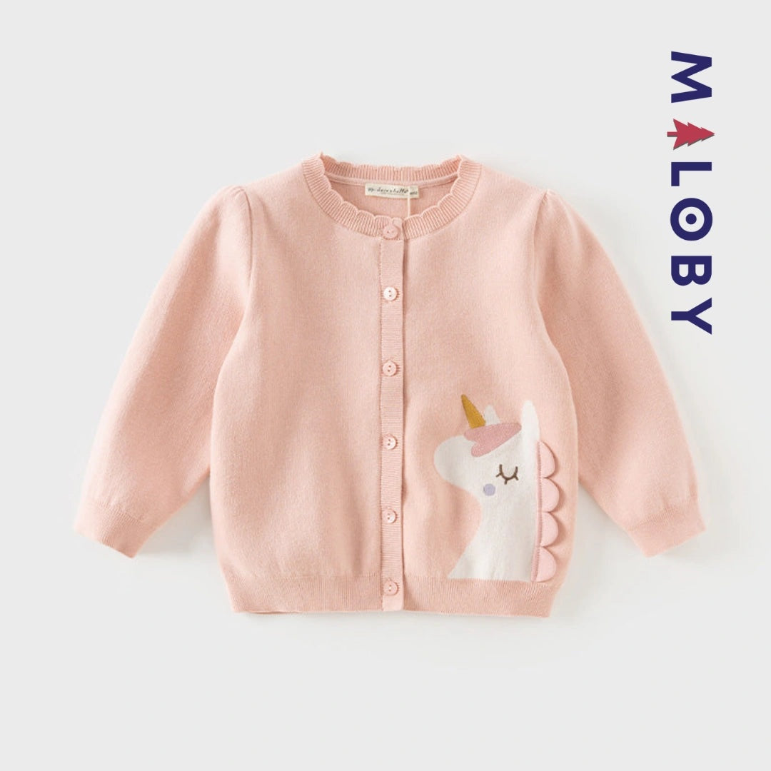 Cardigan licorne rose pour enfant fille, parfait pour les vêtements d'anniversaire et les événements spéciaux.