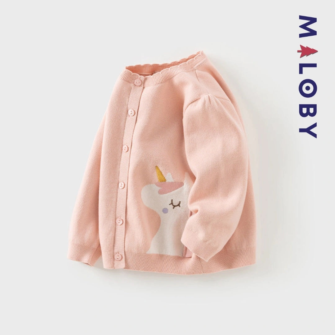 Cardigan licorne rose pour enfant fille, parfait pour les vêtements d'anniversaire et les événements spéciaux.