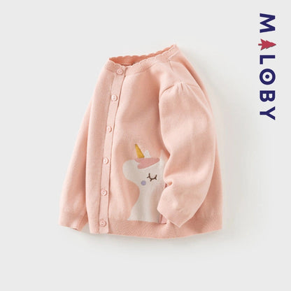 Cardigan licorne rose pour enfant fille, parfait pour les vêtements d'anniversaire et les événements spéciaux.