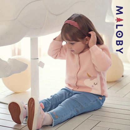 Cardigan licorne rose pour enfant fille, parfait pour les vêtements d'anniversaire et les événements spéciaux.
