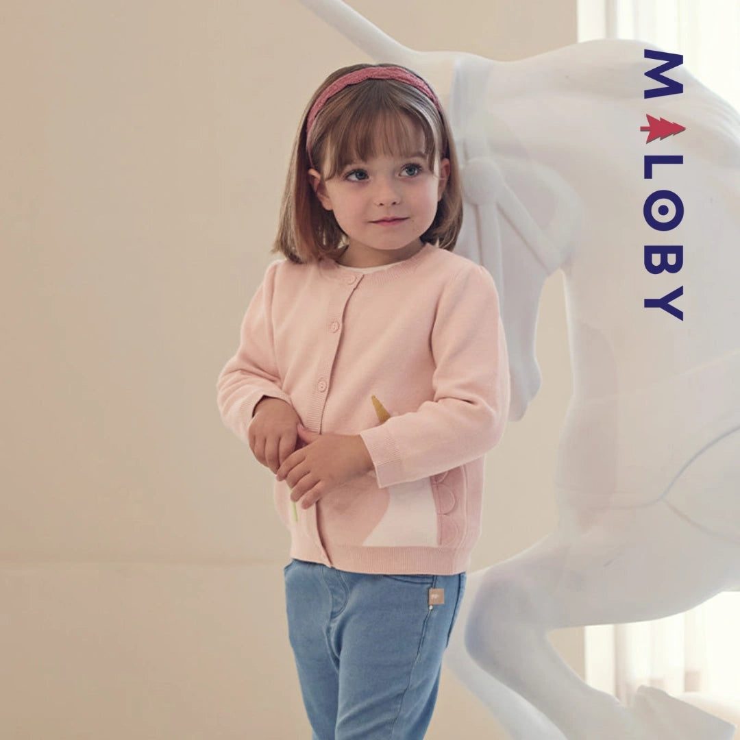 Cardigan licorne rose pour enfant fille, parfait pour les vêtements d'anniversaire et les événements spéciaux.