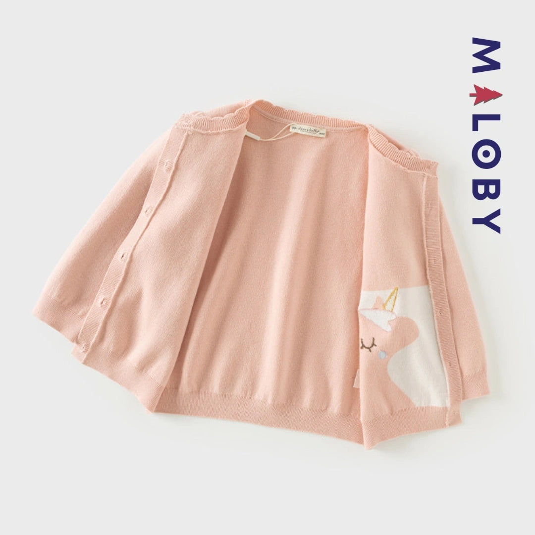 Cardigan licorne rose pour enfant fille, parfait pour les vêtements d'anniversaire et les événements spéciaux.