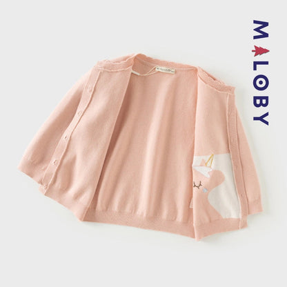 Cardigan licorne rose pour enfant fille, parfait pour les vêtements d'anniversaire et les événements spéciaux.
