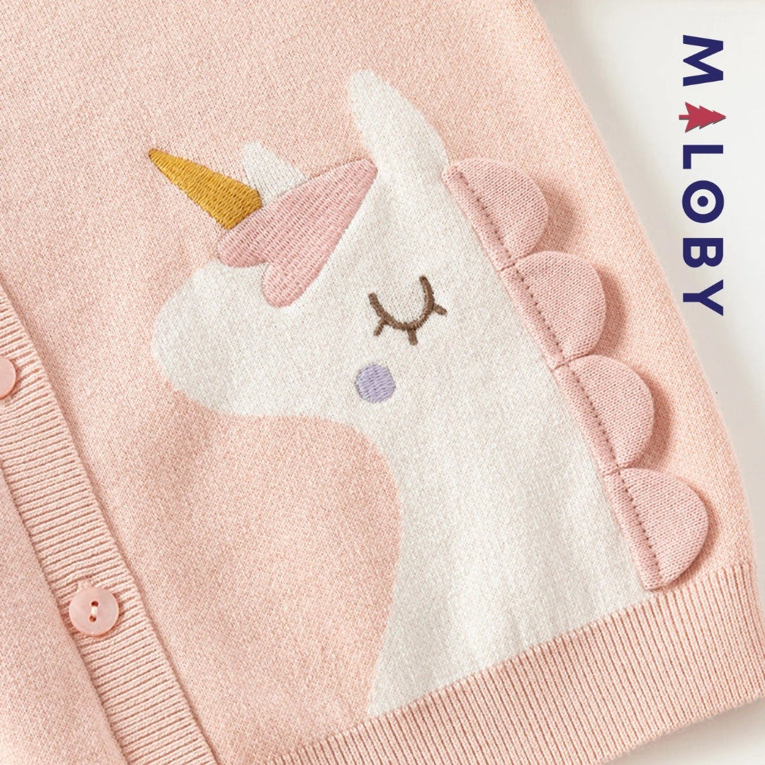 Cardigan licorne rose pour enfant fille, parfait pour les vêtements d'anniversaire et les événements spéciaux.