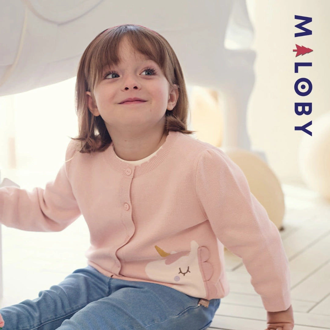 Cardigan licorne rose pour enfant fille, parfait pour les vêtements d'anniversaire et les événements spéciaux.