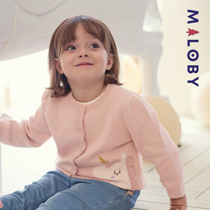 Cardigan licorne rose pour enfant fille, parfait pour les vêtements d'anniversaire et les événements spéciaux.