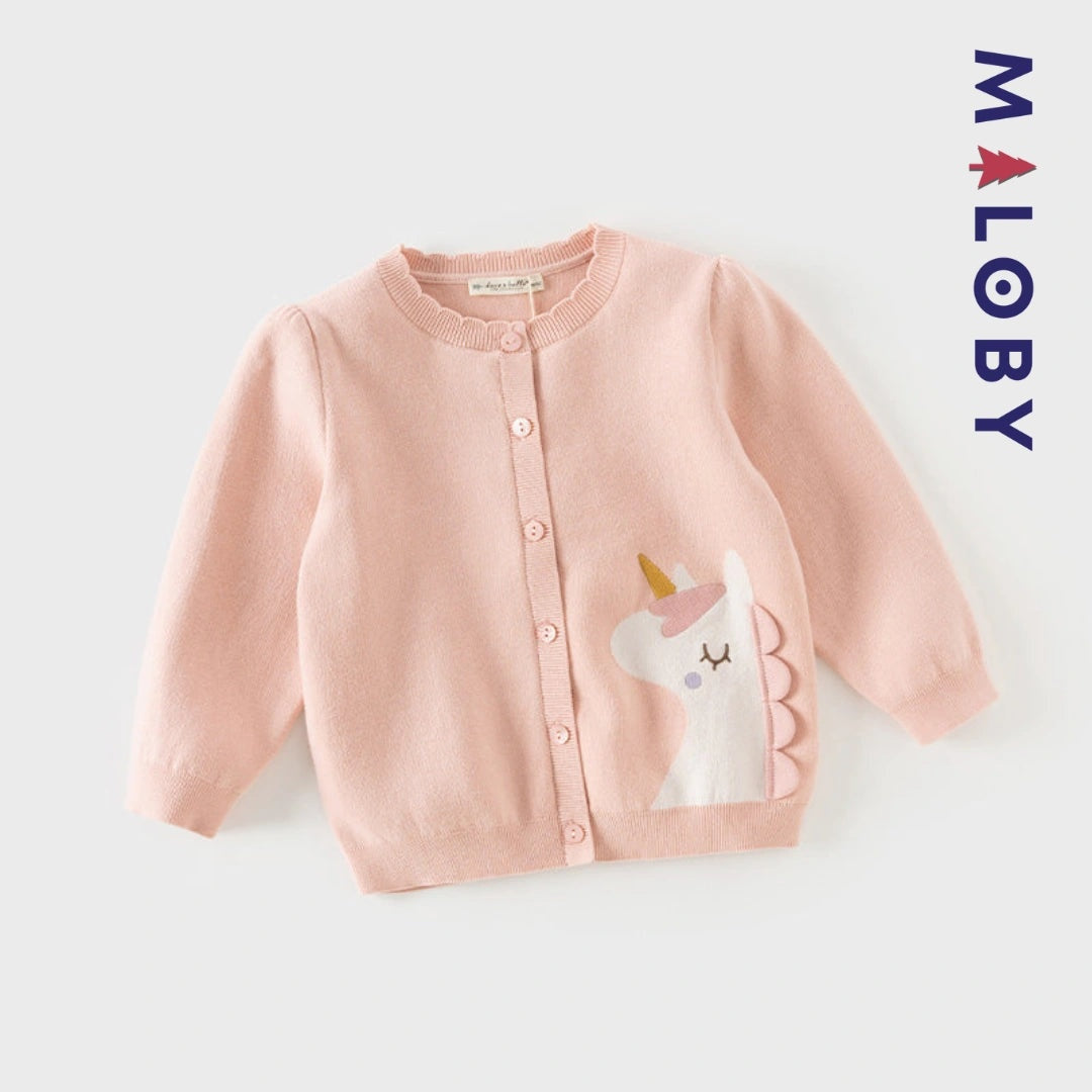 Cardigan licorne rose pour enfant fille, parfait pour les vêtements d'anniversaire et les événements spéciaux.