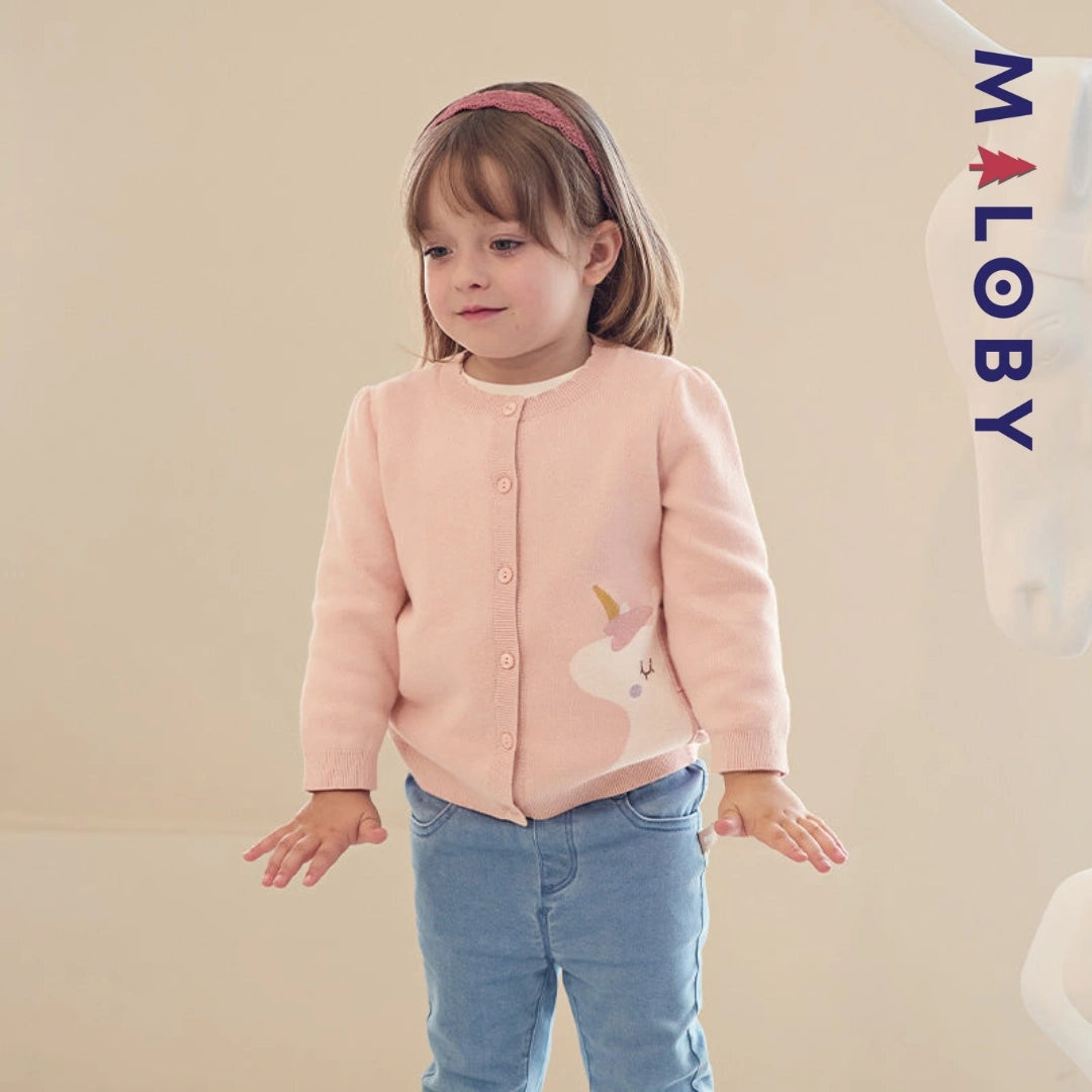 Cardigan licorne rose pour enfant fille, parfait pour les vêtements d'anniversaire et les événements spéciaux.