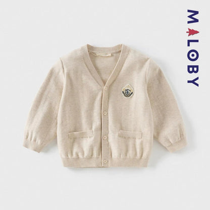 Cardigan en maille beige pour garçon, idéale pour les vêtements d'enfants et les occasions spéciales.