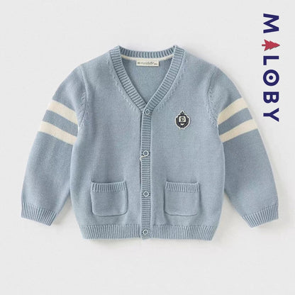 Cardigan en maille bleu ciel pour garçon, idéal pour les vêtements d'anniversaire et les occasions spéciales.