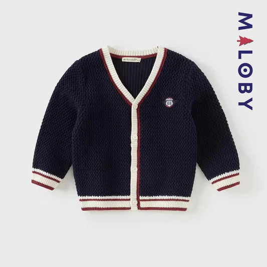 Cardigan en maille marine pour garçon, parfait pour les vêtements enfants au Maroc.