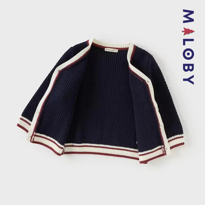 Cardigan en maille marine pour garçon, parfait pour les vêtements enfants au Maroc.