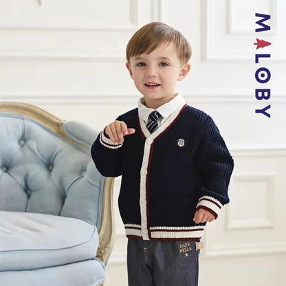 Cardigan en maille marine pour garçon, parfait pour les vêtements enfants au Maroc.
